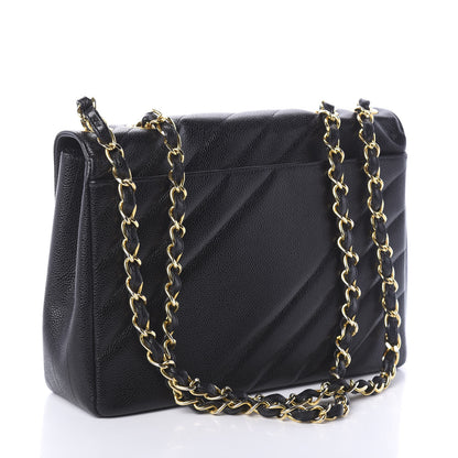 Chanel Caviar Diagonal Quilted Jumbo Single Flap Black 3 of 11