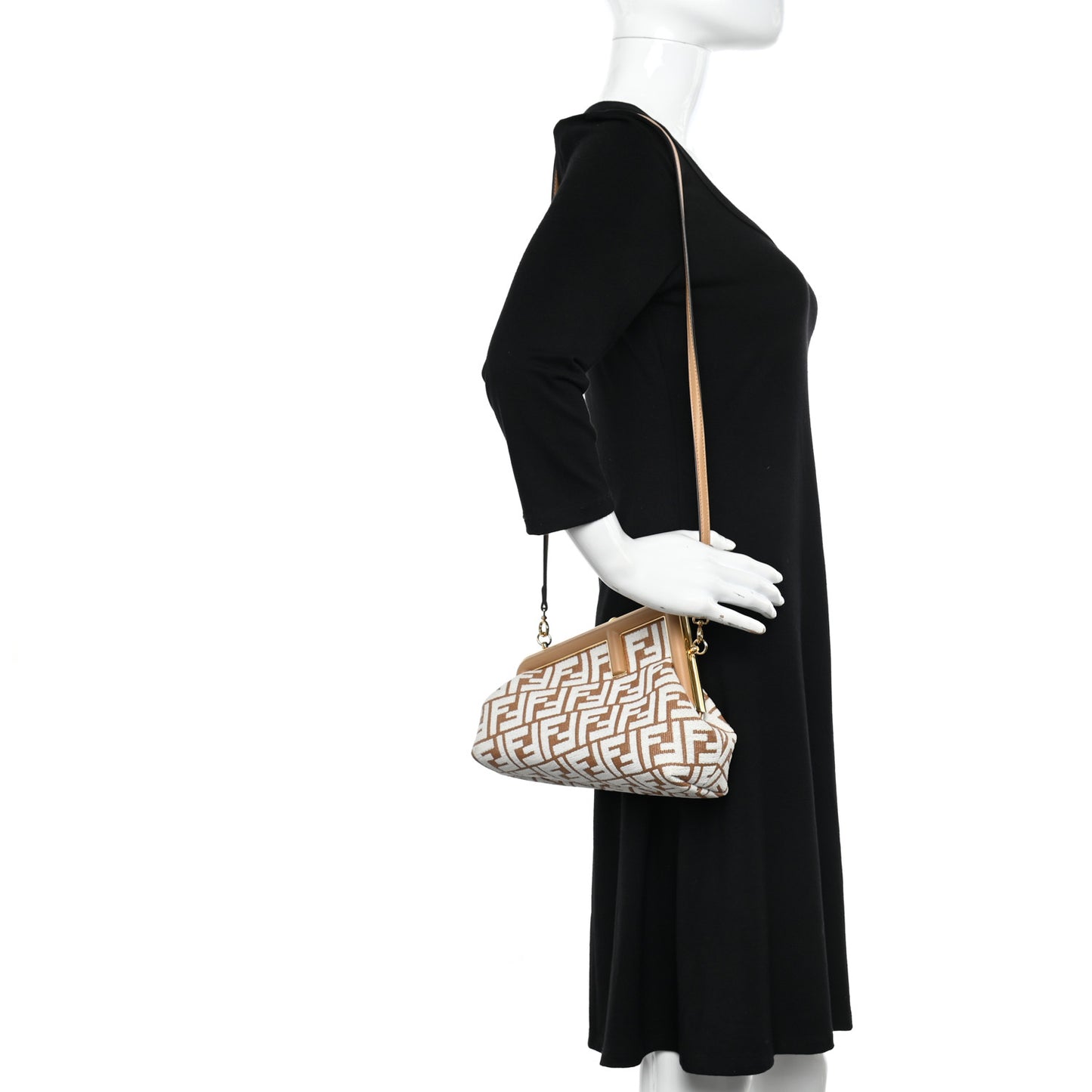 Raffia Chenille Shiny Nappa FF 1974 Small Fendi First Natural White Miele Scuro