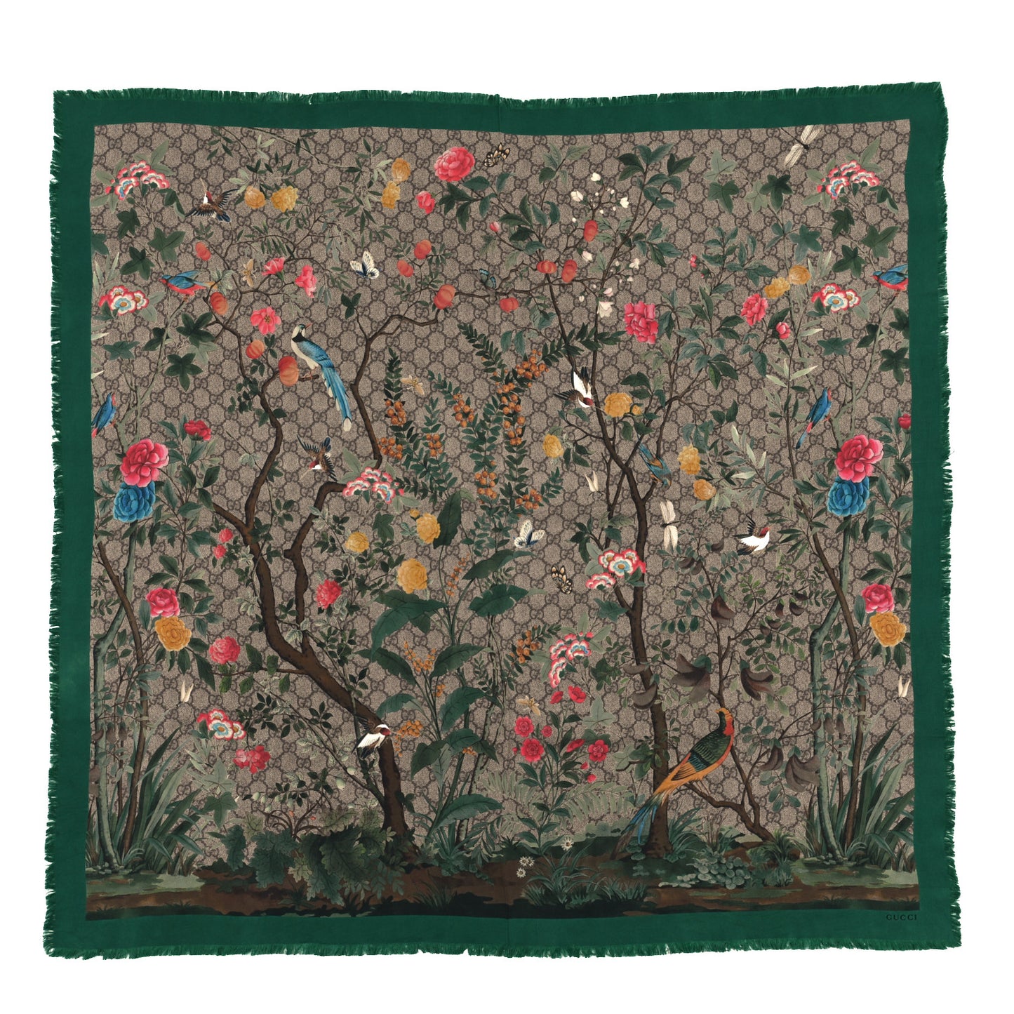 Modal Silk GG Monogram GG Tian Scarf Green Dark Green