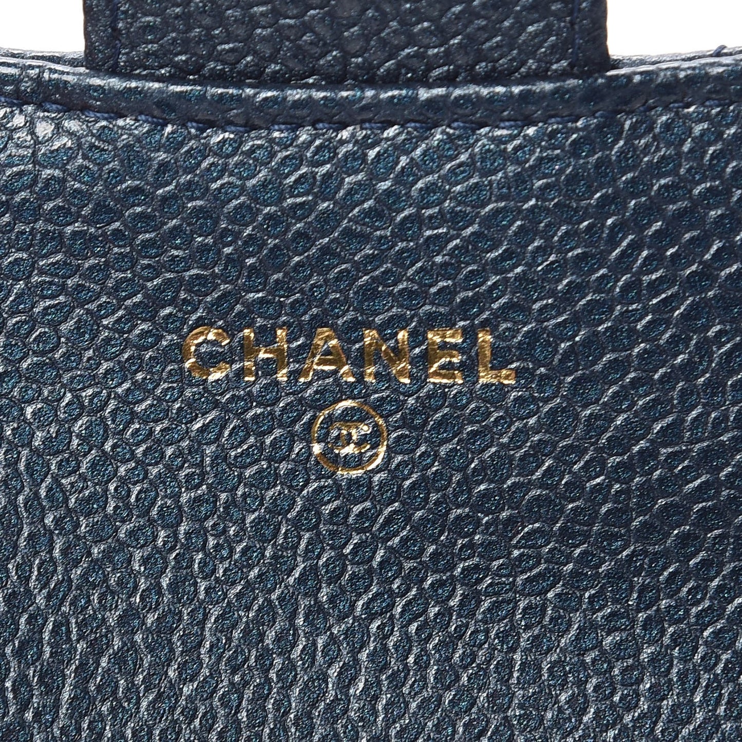 Metallic Caviar Quilted Flap Card Holder Dark Blue