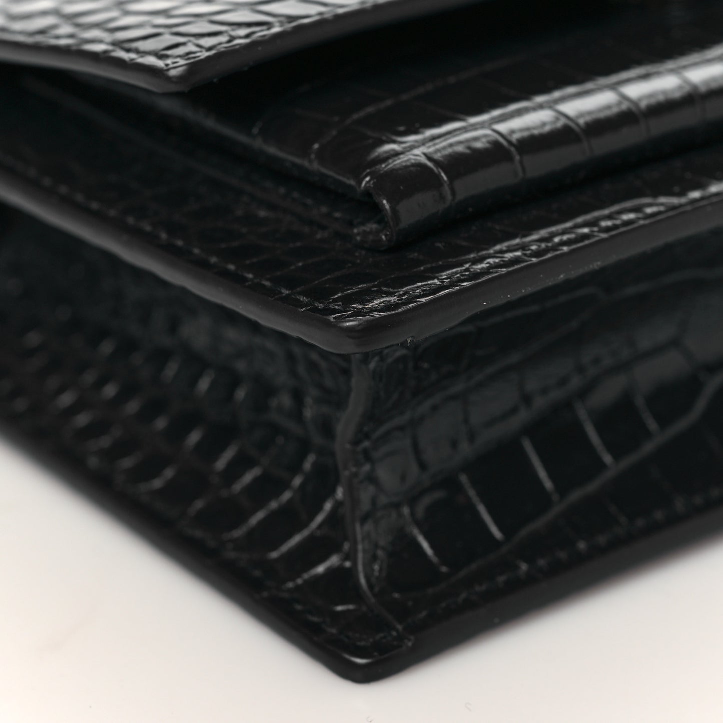 Calfskin Crocodile Embossed Monogram Sunset Chain Wallet Navy