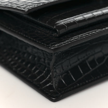 Saint Laurent Calfskin Crocodile Embossed Monogram Sunset Chain Wallet Navy 7 of 8