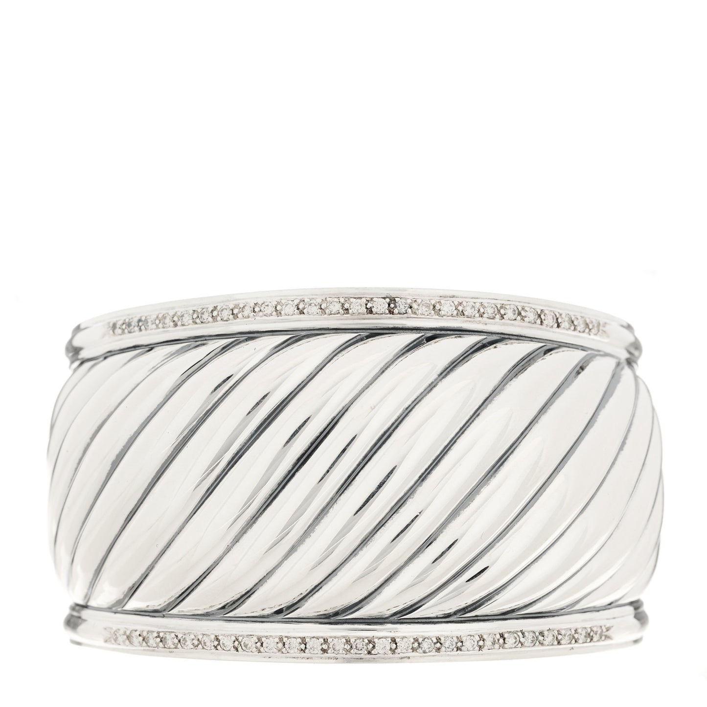 DAVID YURMAN Sterling Silver Diamond 41mm Sculpted Cable Cuff Bracelet