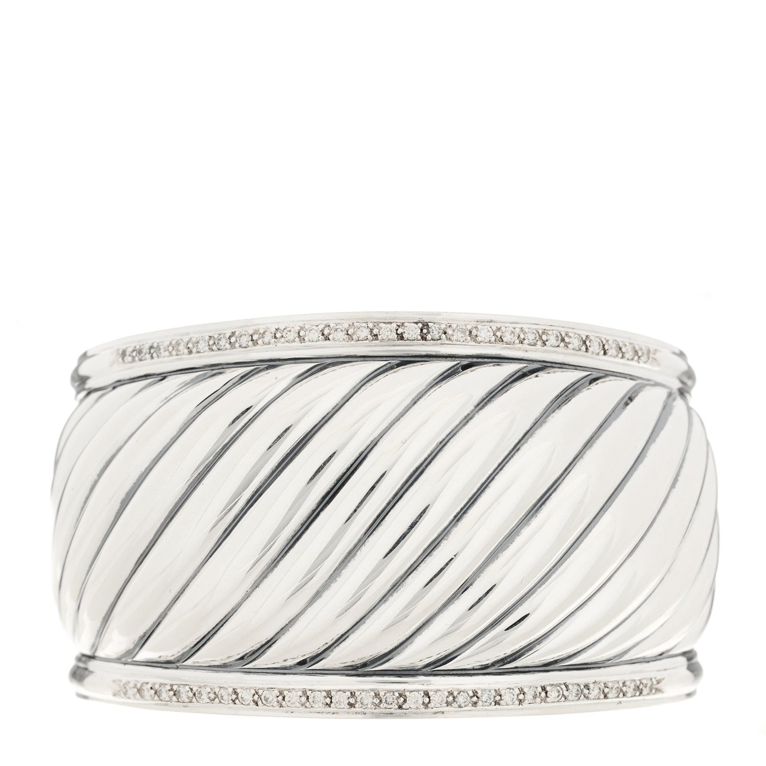 David Yurman DAVID YURMAN Sterling Silver Diamond 41mm Sculpted Cable Cuff Bracelet 1 of 3