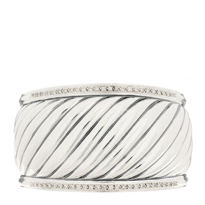 David Yurman DAVID YURMAN Sterling Silver Diamond 41mm Sculpted Cable Cuff Bracelet 1 of 3