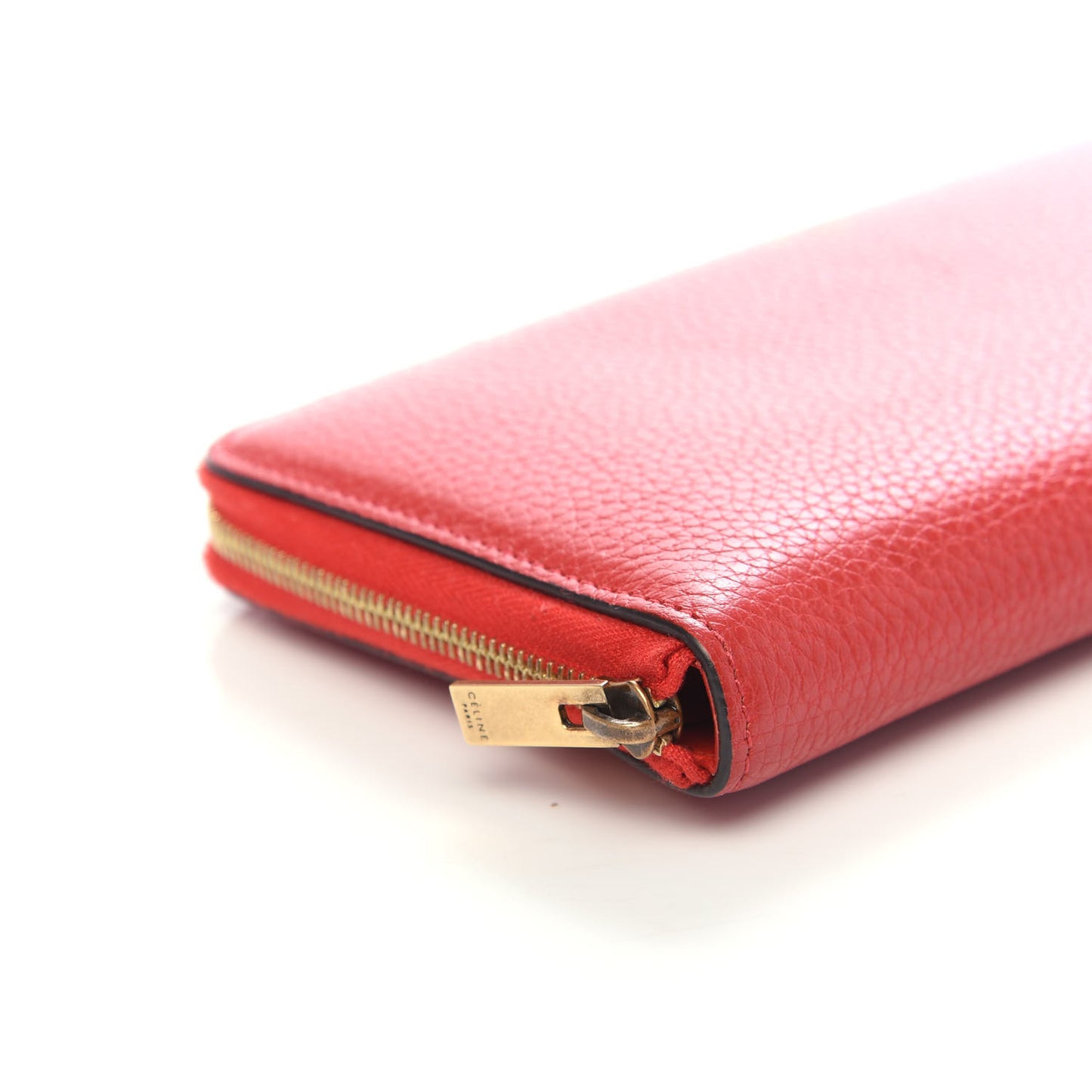 Drummed Calfskin Zip Around Organizer Wallet Coquelicot