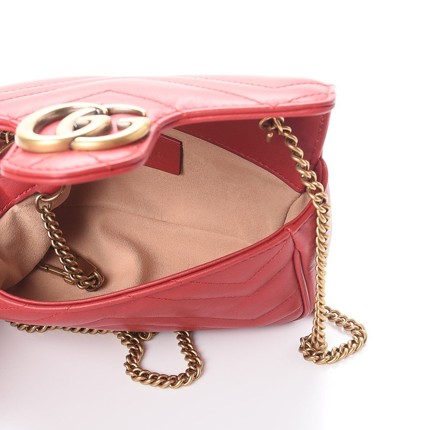 Calfskin Matelasse Super Mini GG Marmont Shoulder Bag Hibiscus Red