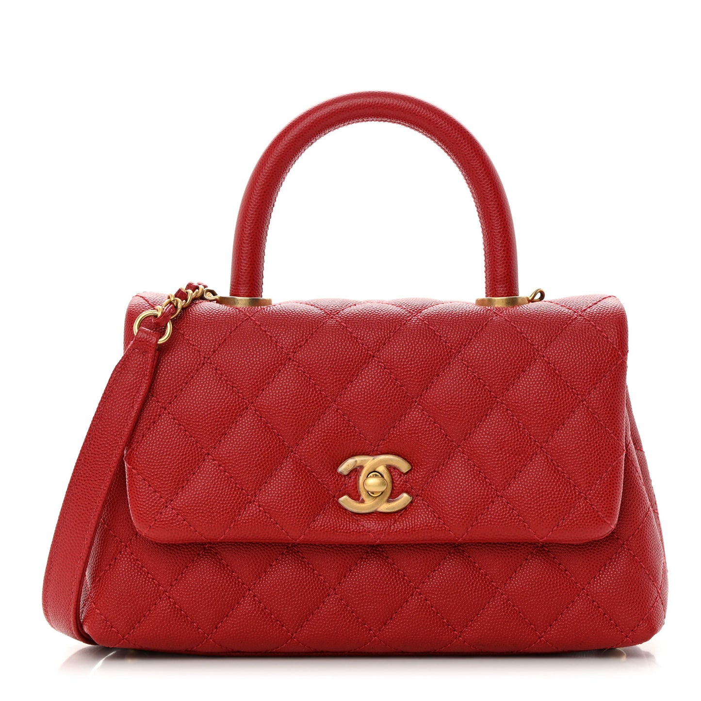 Caviar Quilted Mini Coco Handle Flap Red