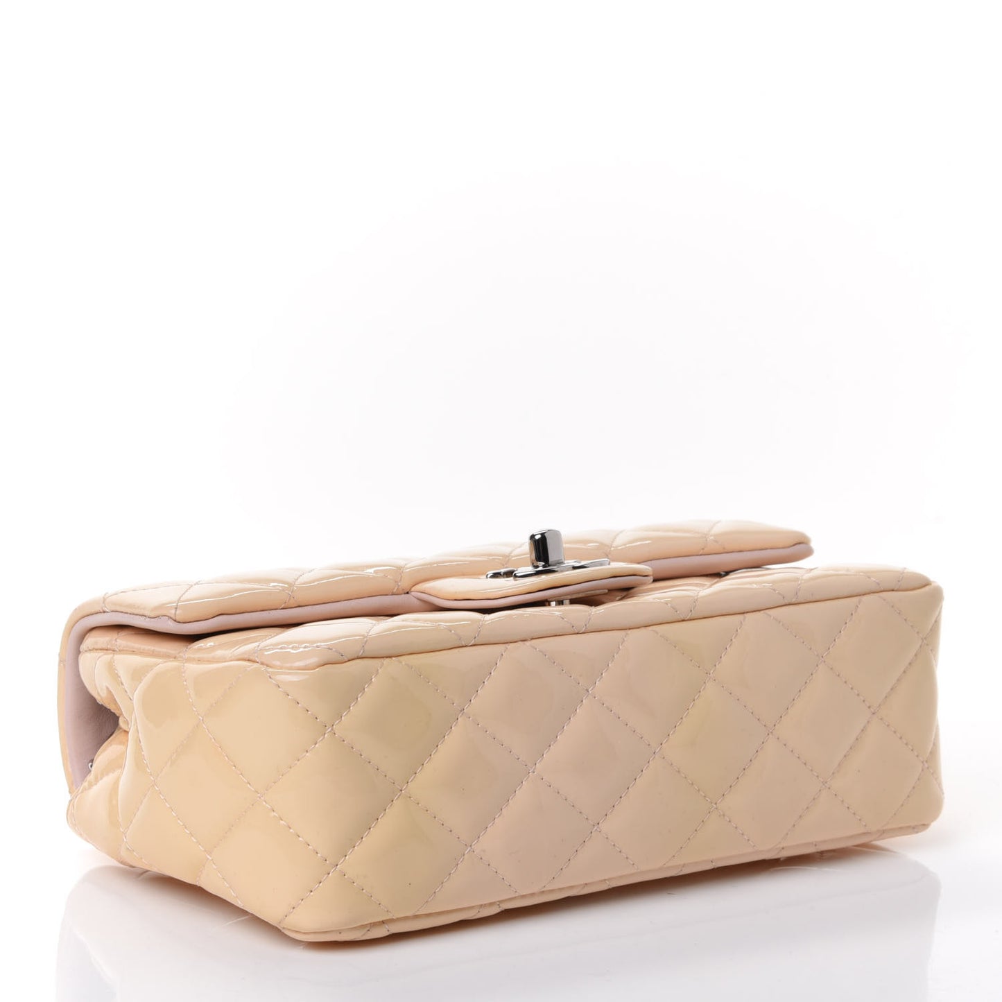 Patent Calfskin Quilted Mini Rectangular Flap Rose Clair