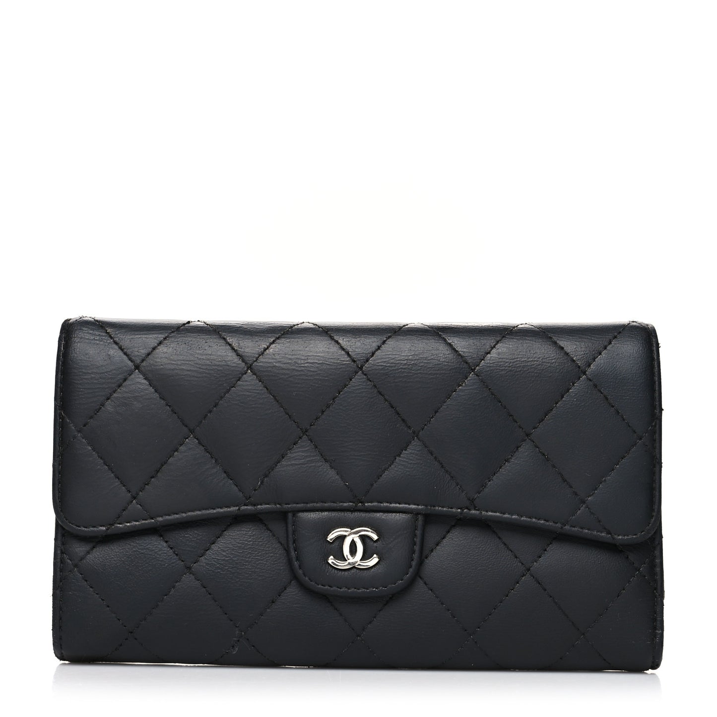 Lambskin Quilted Large Flap Wallet Black