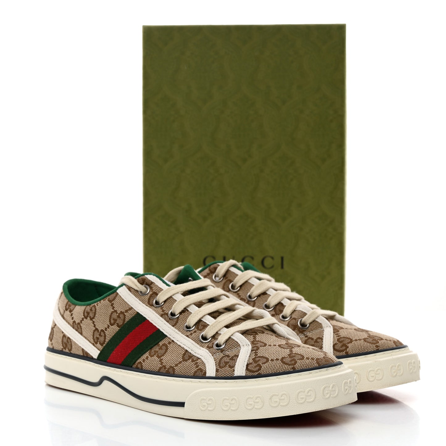 GG Monogram Web Womens 1977 Tennis Sneakers 40 Beige Ebony Mystic White