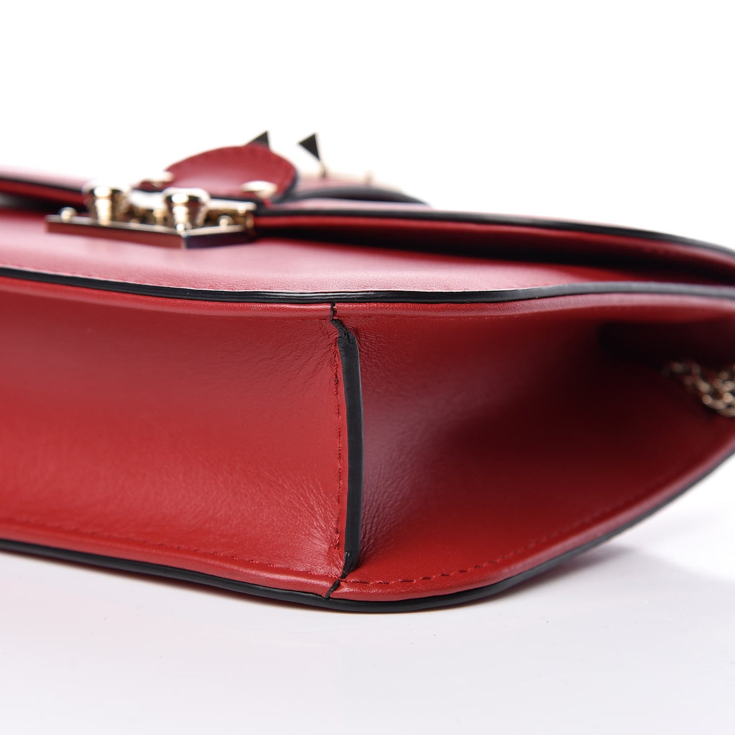 Vitello Small Glam Lock Rockstud Flap Red