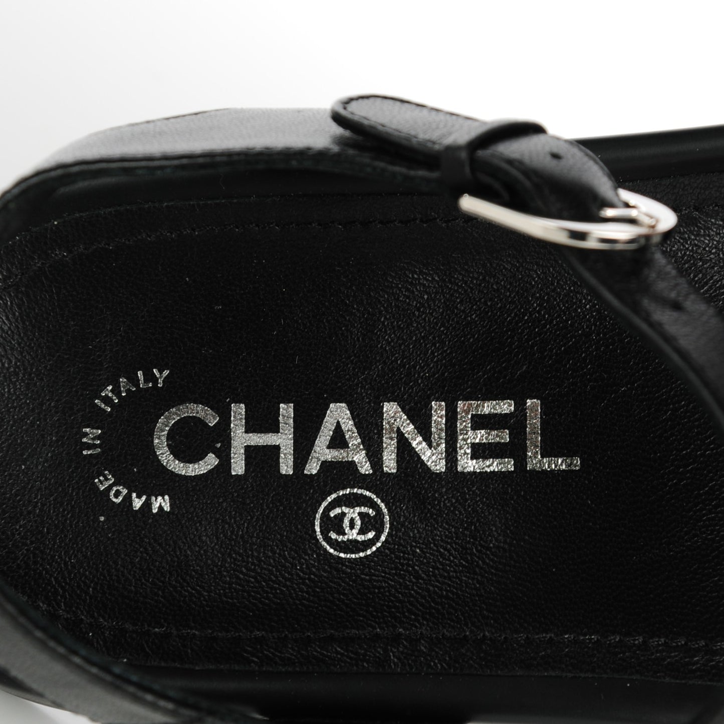 Tweed Lambskin Chain Flat Sandals 38 Black White