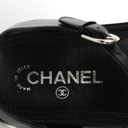 Chanel Tweed Lambskin Chain Flat Sandals 38 Black White 8 of 9