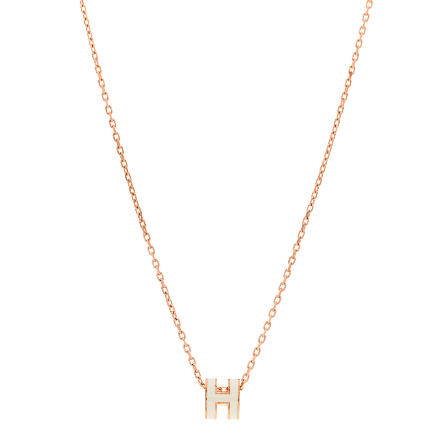 Lacquered Rose Gold Mini Pop H Pendant Necklace White
