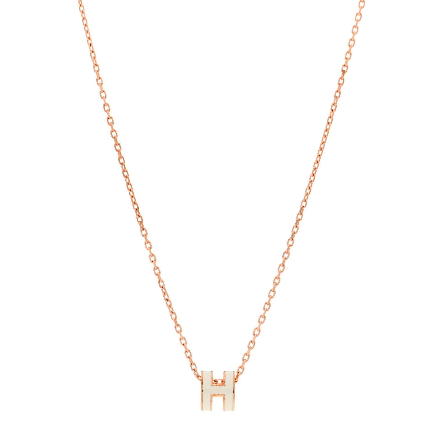 Hermes Lacquered Rose Gold Mini Pop H Pendant Necklace White 1 of 4