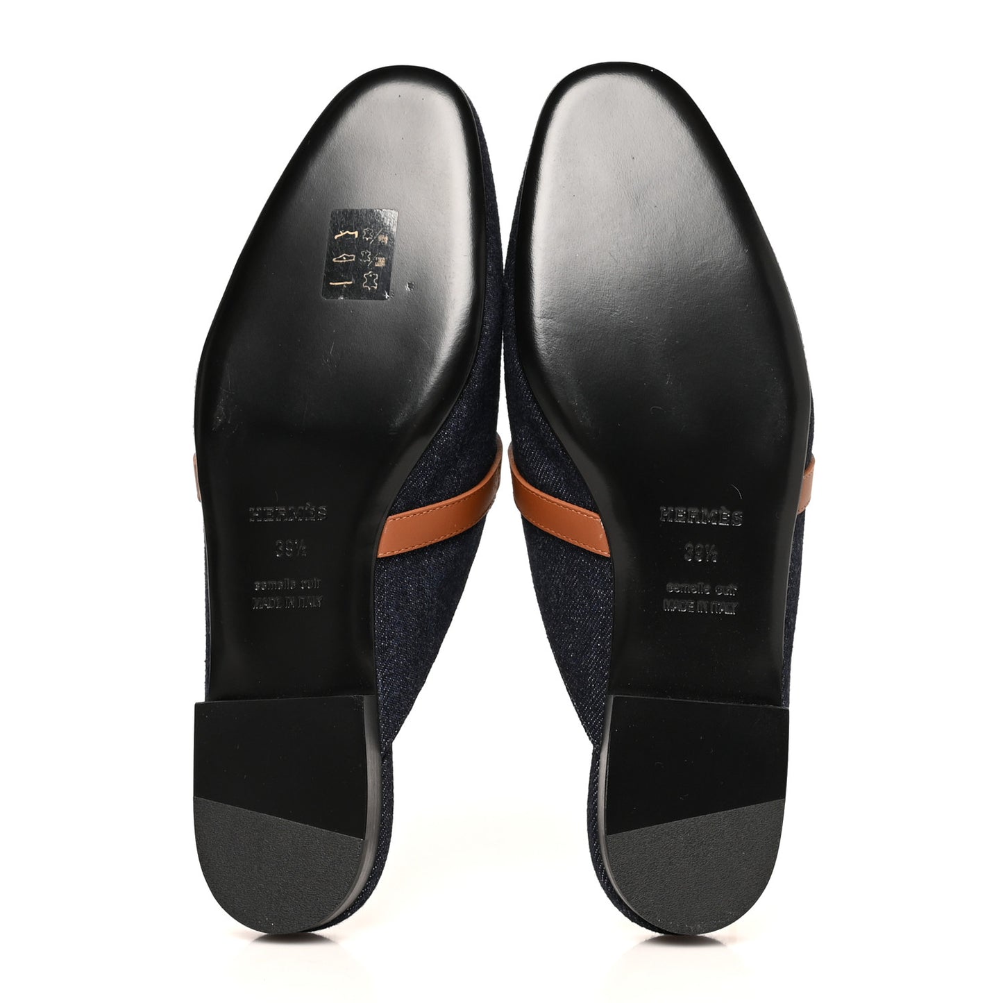 Calfskin Denim Oz Mules 39.5 Bleu Brut Gold