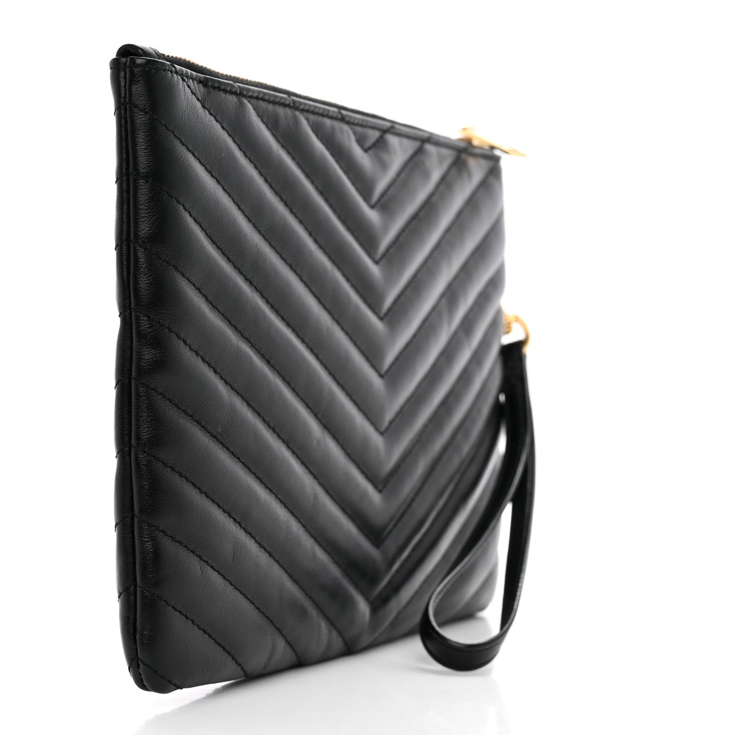 Calfskin Matelasse Chevron Monogram A5 Wristlet Black