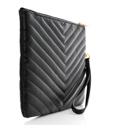 Saint Laurent Calfskin Matelasse Chevron Monogram A5 Wristlet Black 3 of 8