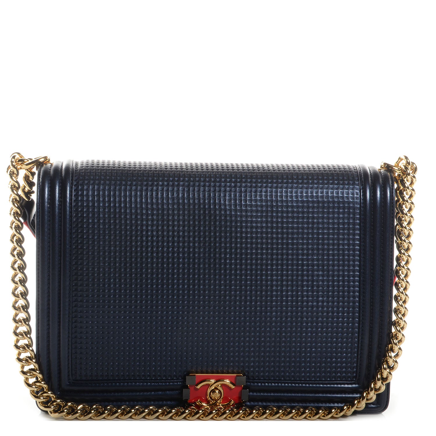 Chanel Lambskin Square Quilted Large Boy Cube Flap Navy 1 of 8