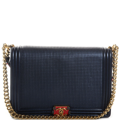 Chanel Lambskin Square Quilted Large Boy Cube Flap Navy 1 of 8
