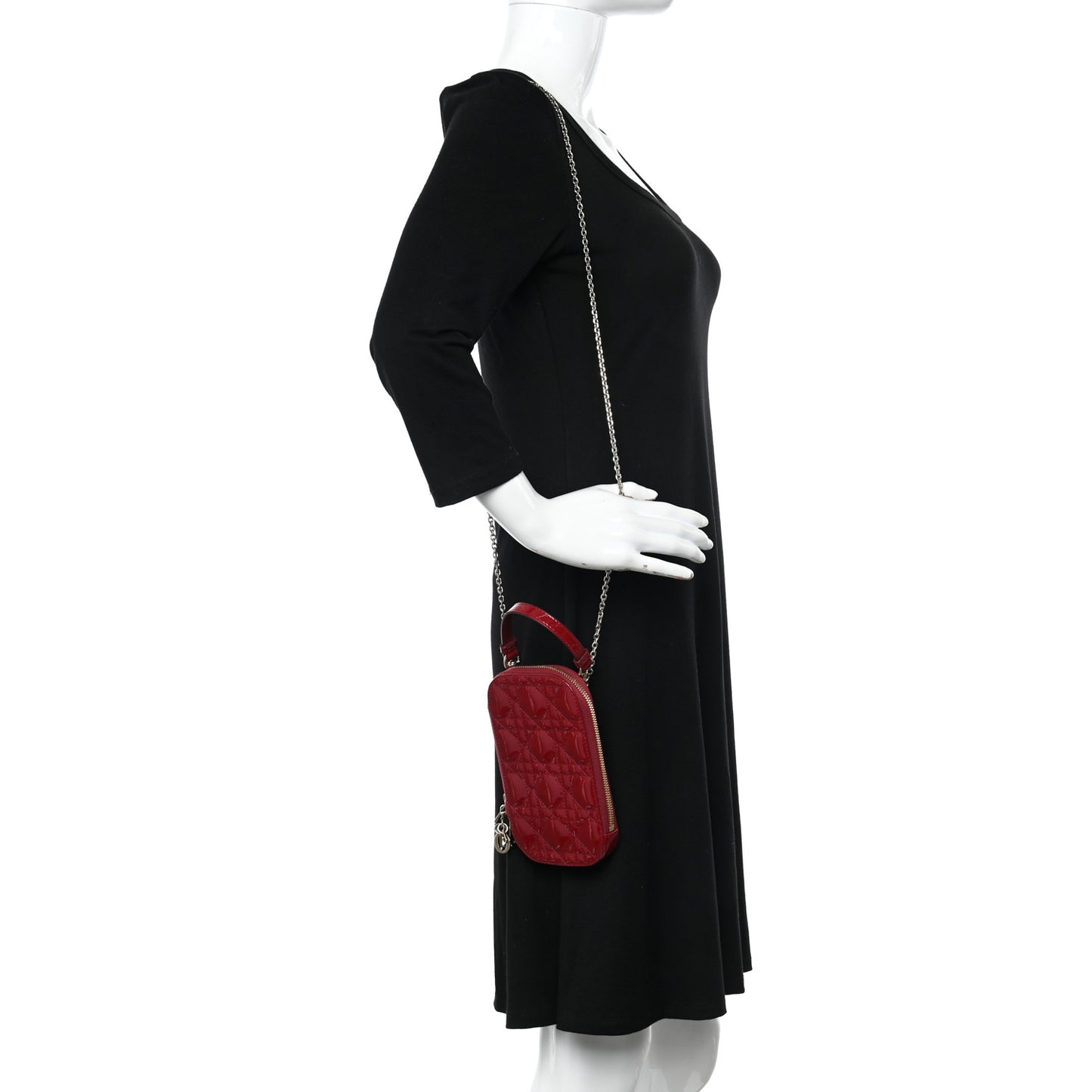 Patent Cannage Lady Dior Phone Holder Red