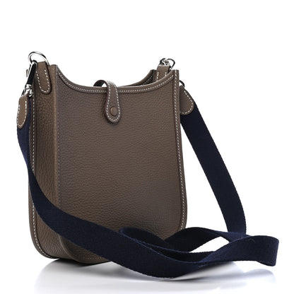 Hermes Taurillon Clemence Amazone Evelyne TPM Etoupe Bleu Indigo 3 of 9