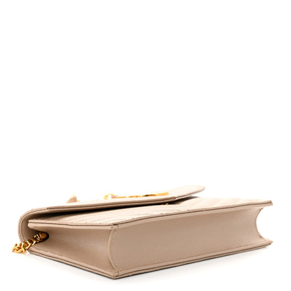 Saint Laurent Grain De Poudre Matelasse Chevron Monogram Envelope Chain Wallet Dark Beige 4 of 10