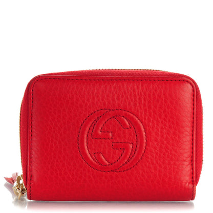 Gucci Pebbled Calfskin Soho Compact Disco Zip Around Wallet Tabasco Red 1 of 7