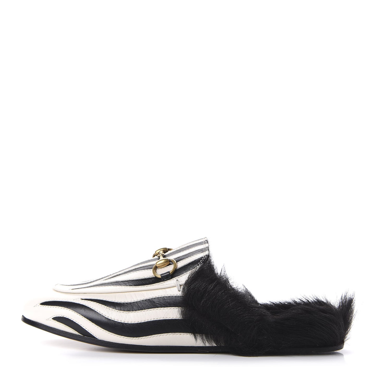Malaga Kid Fur Zebra Inlay Womens Princetown Slippers 37 Mystic White Black