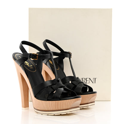 Saint Laurent Calfskin Wood Tribute 105 Platform Sandals 38.5 Black 11 of 11