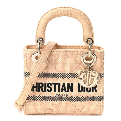 Christian Dior Raffia Woven Cannage Embroidered Mini Lady D-Lite Natural Black 1 of 10