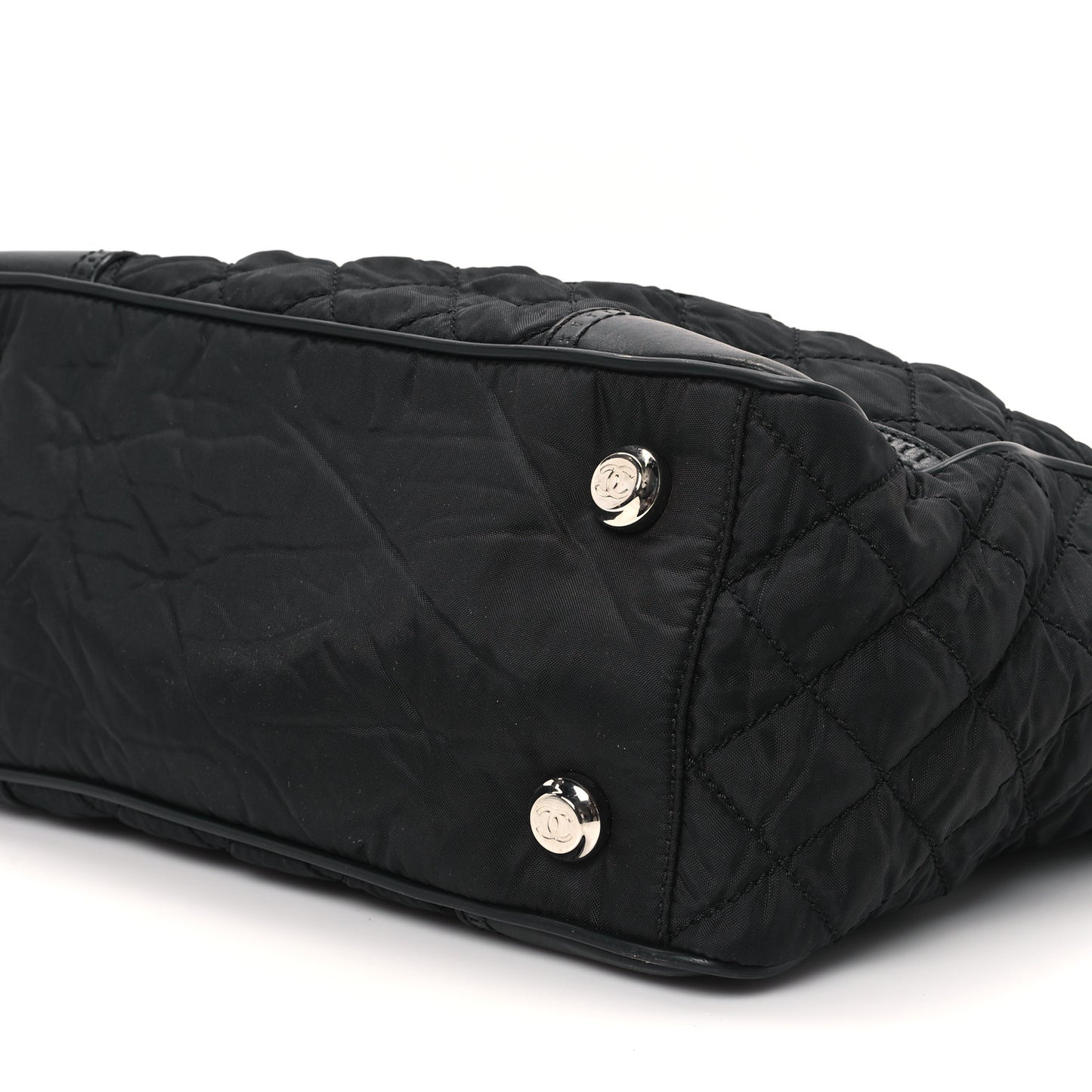 Nylon Calfskin Quilted CC Paris New York Tote Bag Black