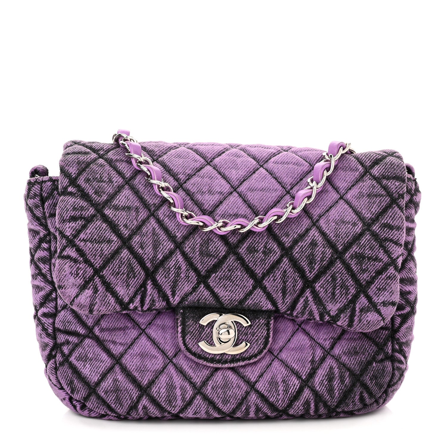 Chanel Washed Denim Quilted Small Denimpression Flap Violet Purple Black 1 of 10