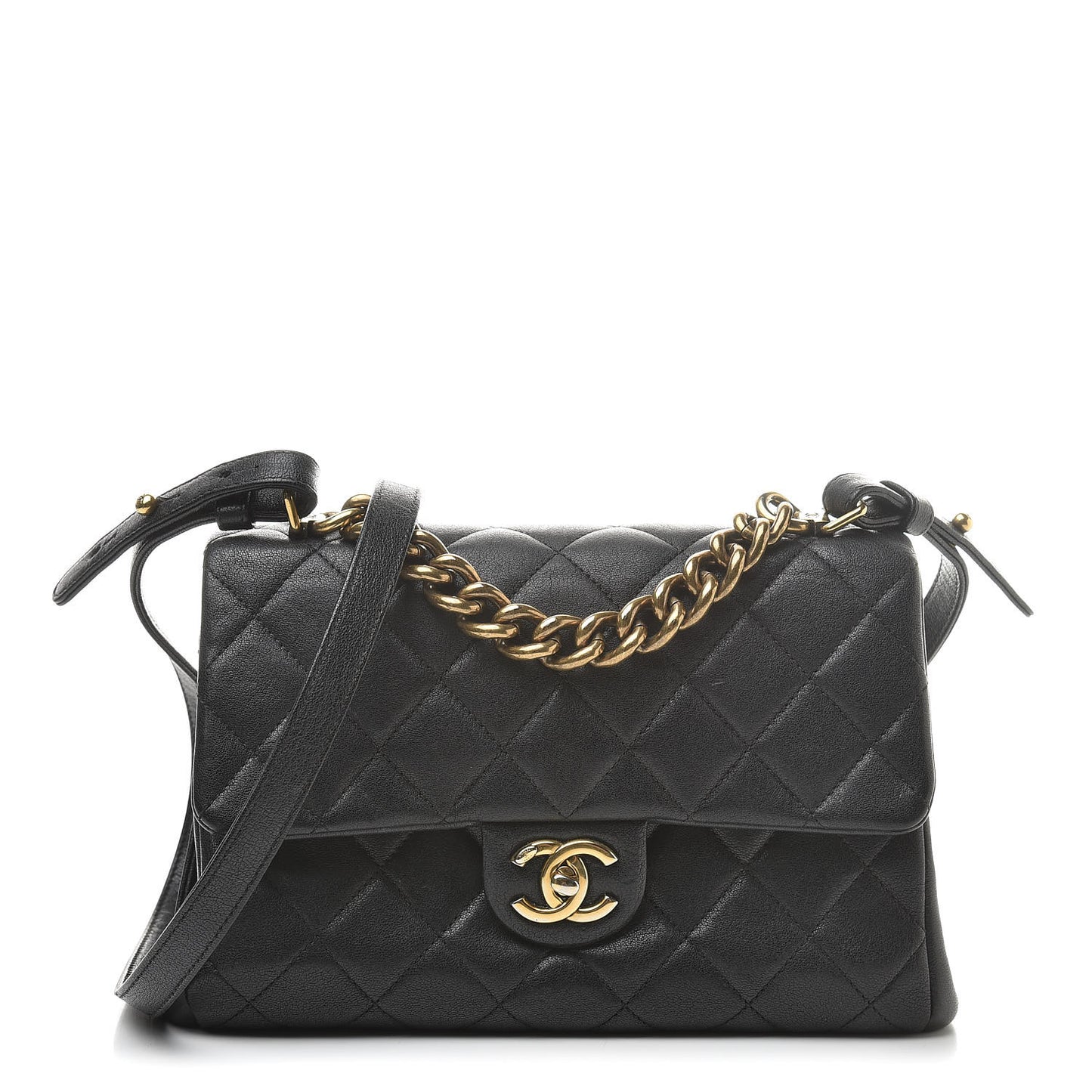 Shiny Sheepskin Quilted Small Trapezio Flap Black