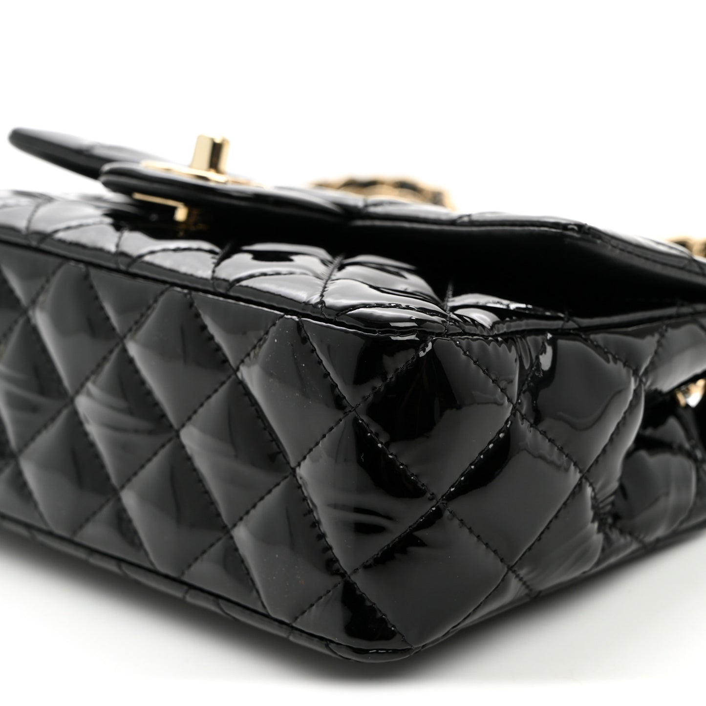 Patent Calfskin Quilted Mini Rectangular Flap Black