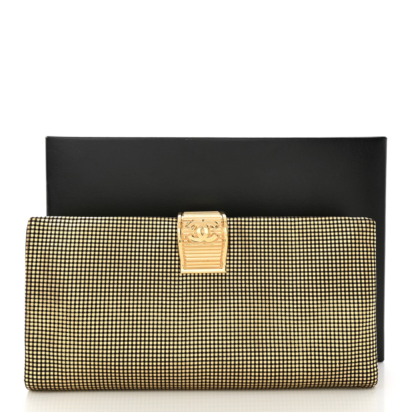 Metallic Lambskin Perforated CC Clutch Gold