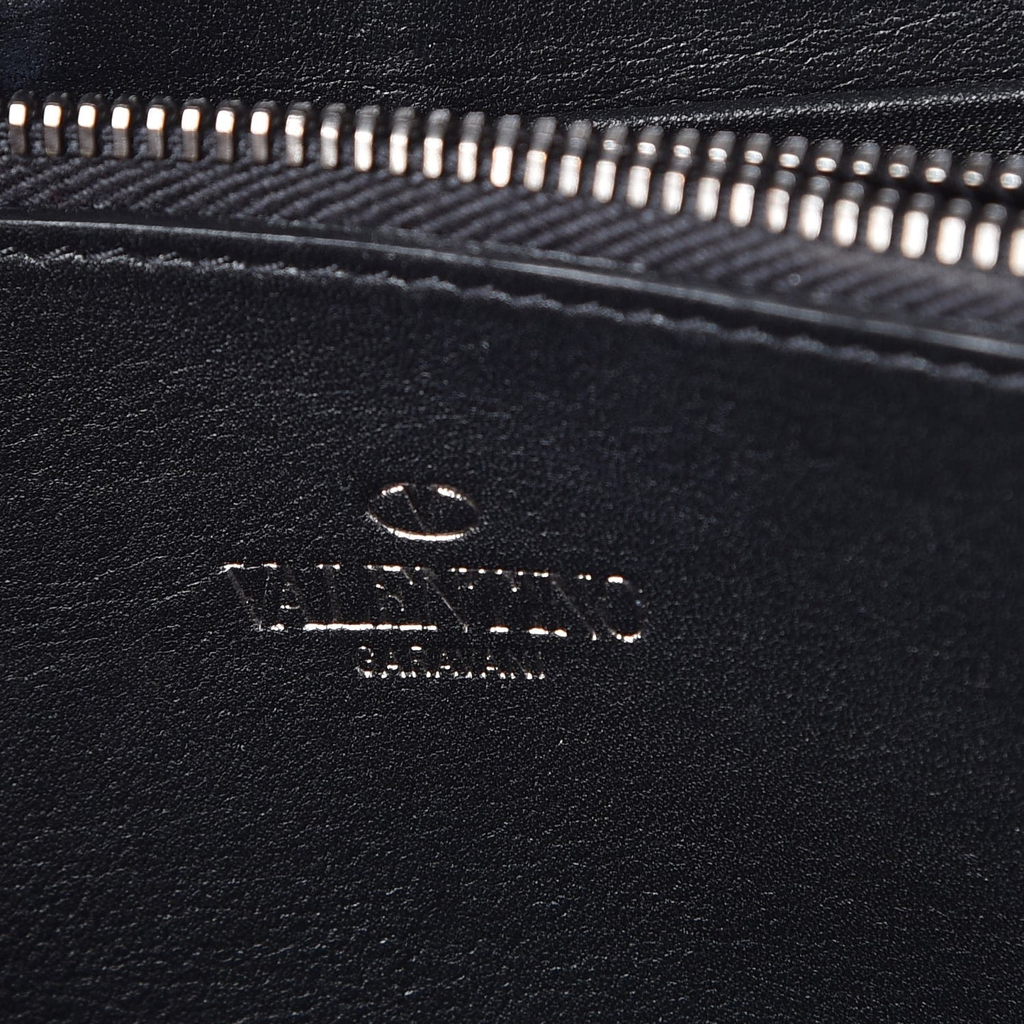 Calfskin Tonal Rockstud Zip Around Wallet Black