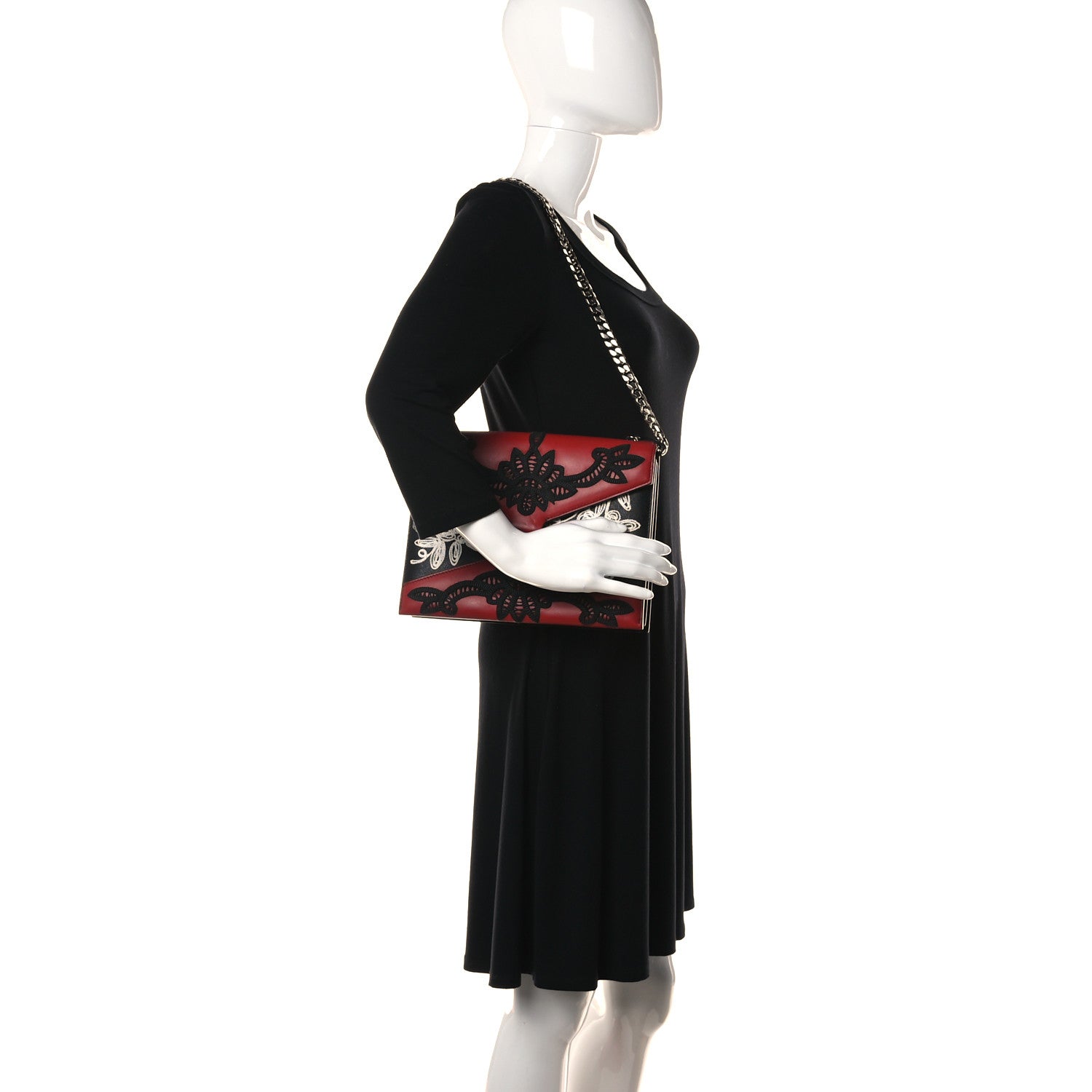 Alexander McQueen Calfskin Anglaise Embroidered Pin Bag Lust Red Black 2 of 15