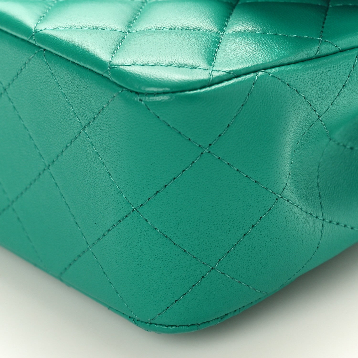Chanel Lambskin Quilted Mini Top Handle Rectangular Flap  Green Dark Blue 9 of 9