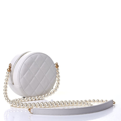 Chanel Calfskin Quilted Pearl Round Clutch With Chain White 2 of 4