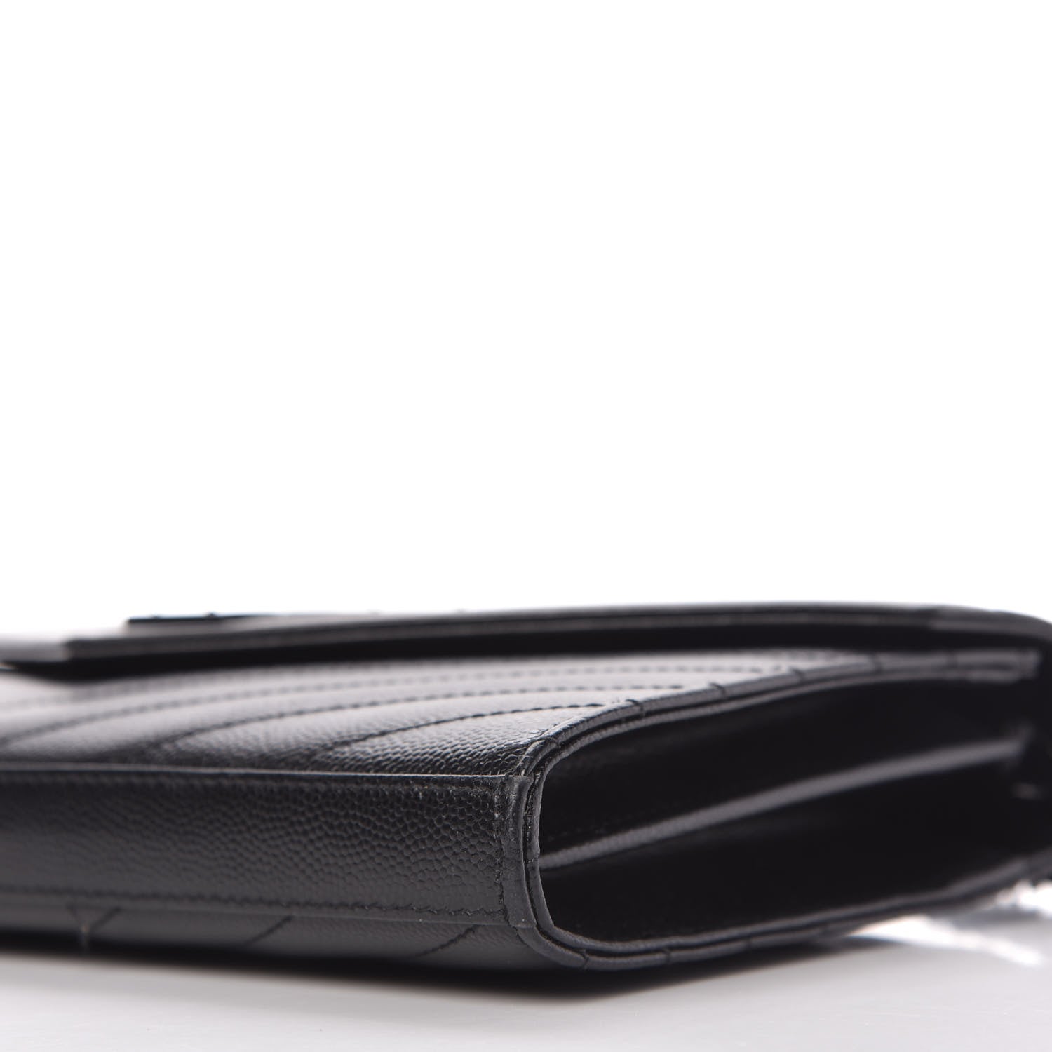 Saint Laurent Grain De Poudre Matelasse Chevron Monogram Chain Wallet Black 6 of 10