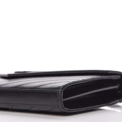 Saint Laurent Grain De Poudre Matelasse Chevron Monogram Chain Wallet Black 6 of 10