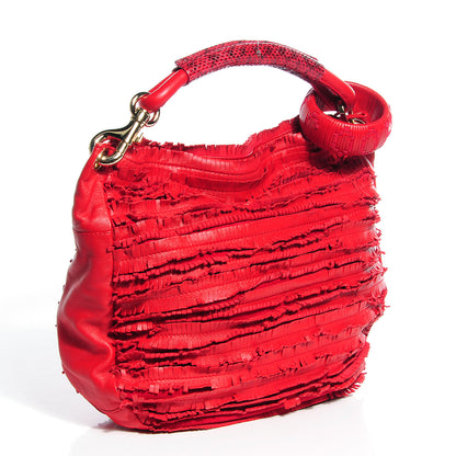 Jimmy Choo Snakeskin Nappa Fringe Small Sky Hobo Red 3 of 8