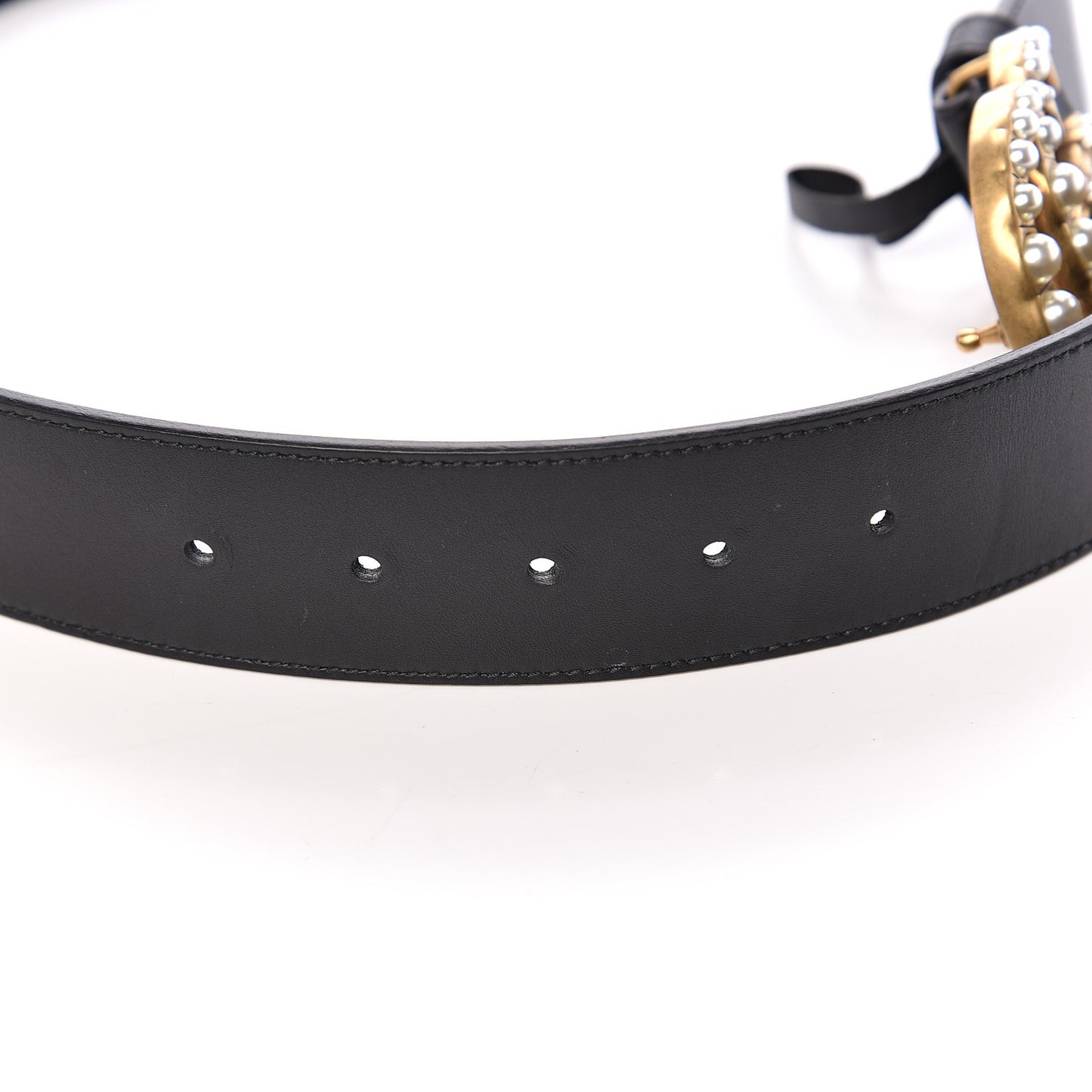 Moon Calfskin Pearl Double G 40mm Belt 80 32 Black Cream