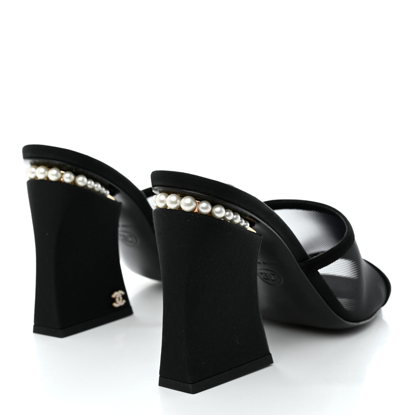 Mesh Suede Calfskin Pearl Mule 39 Black