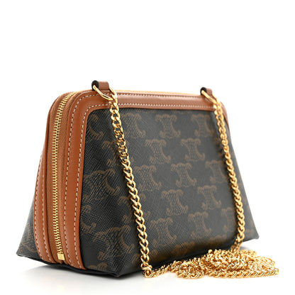 Celine Triomphe Canvas Lambskin Clutch On Chain Tan 3 of 10