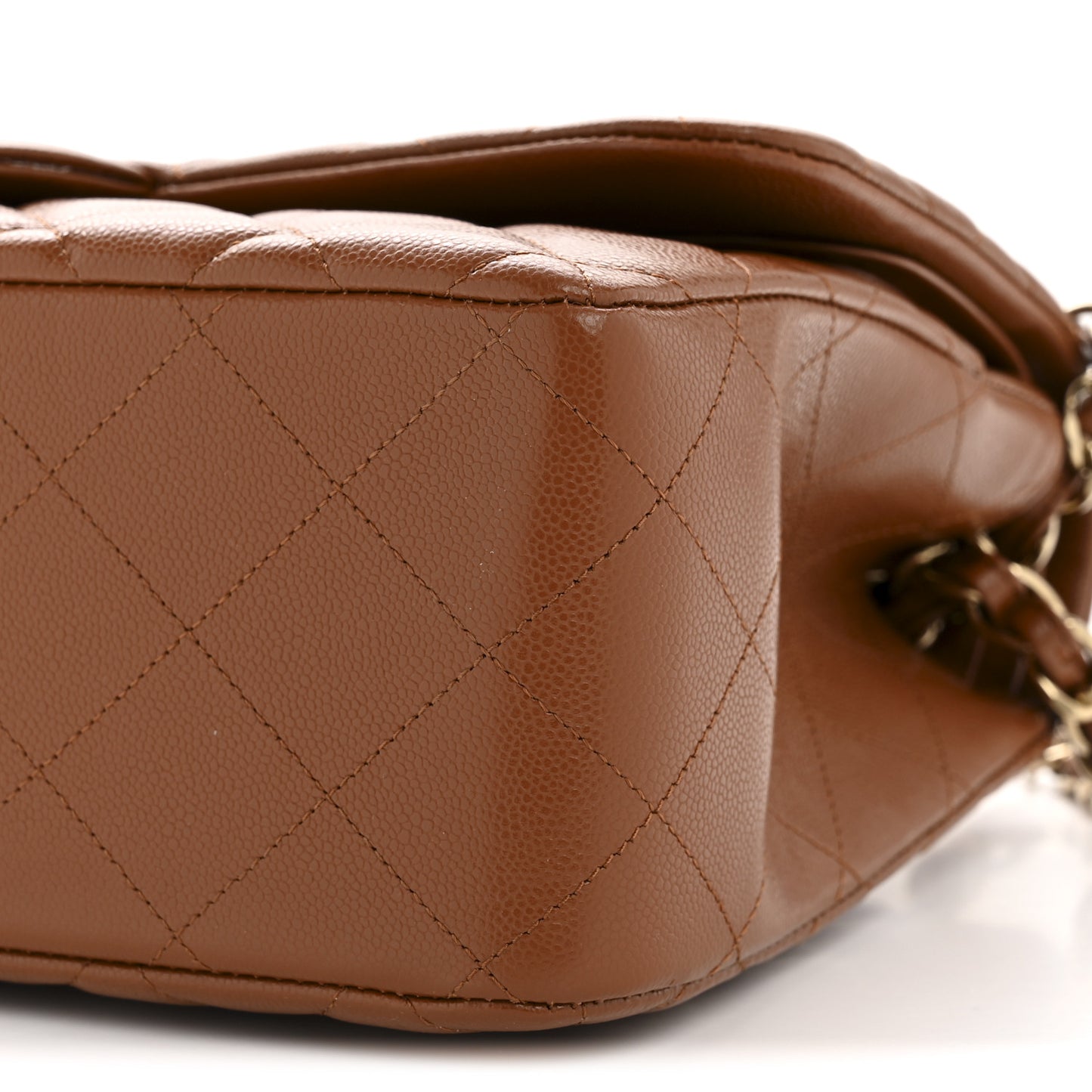 Caviar Quilted Jumbo Double Flap Light Brown