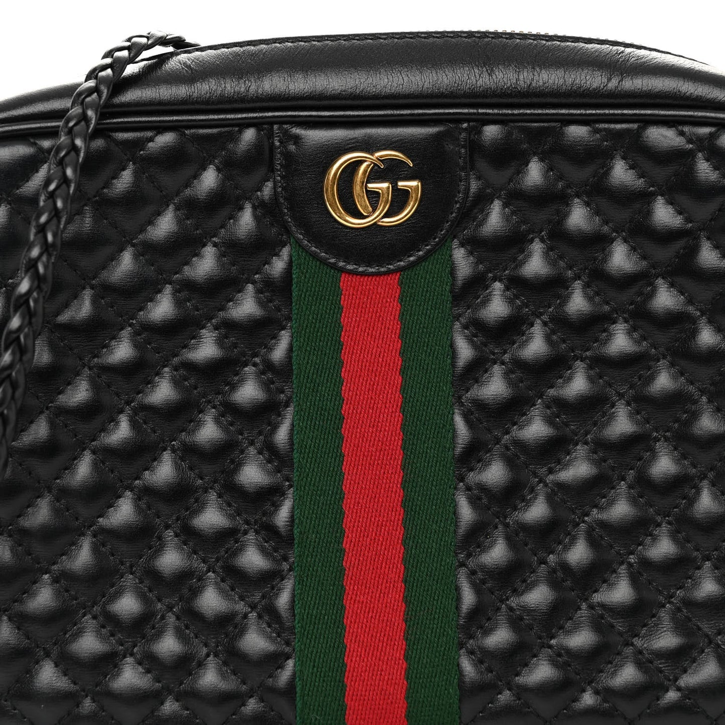 Calfskin Web Trapuntata Small GG Shoulder Bag Black