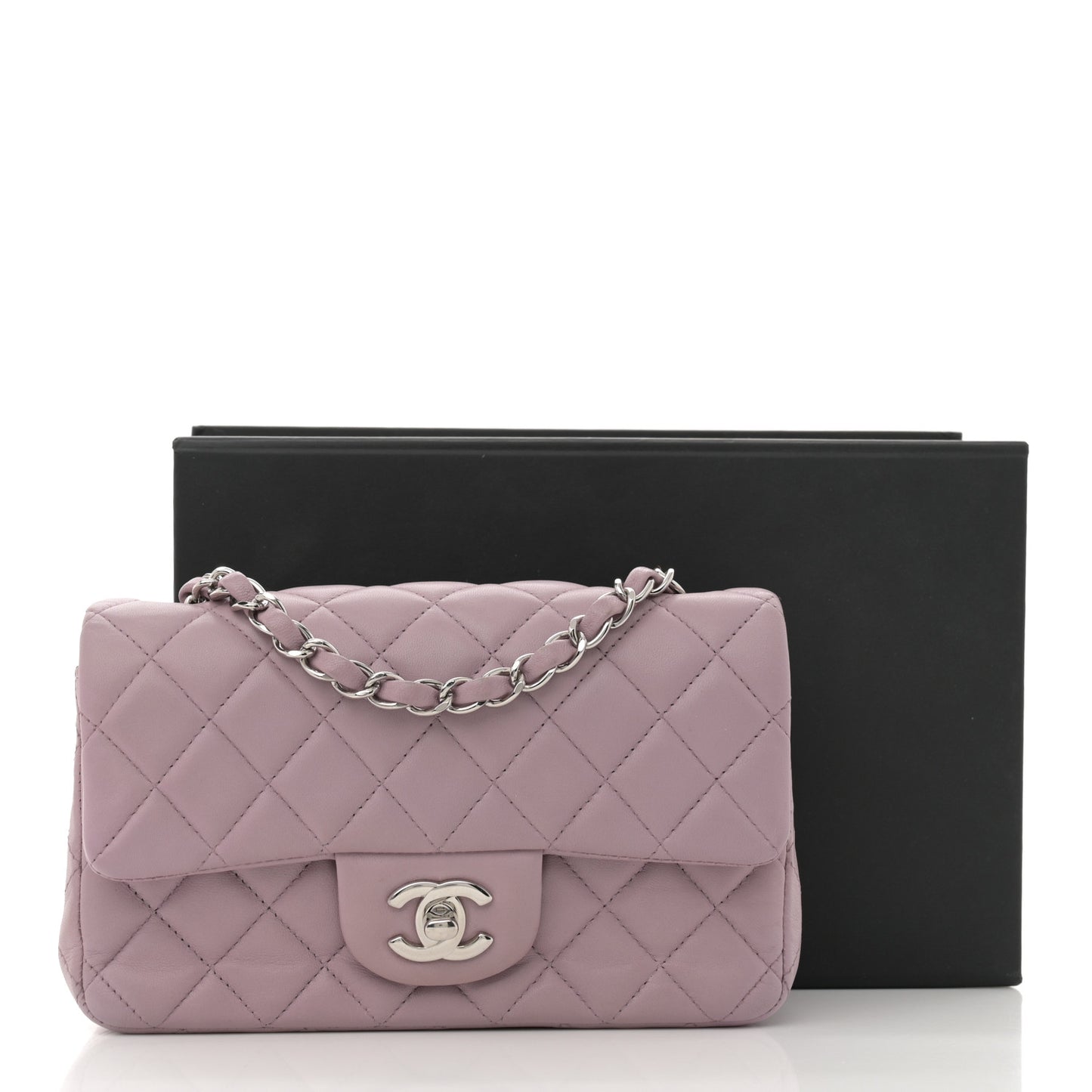 Lambskin Quilted Mini Rectangular Flap Light Purple